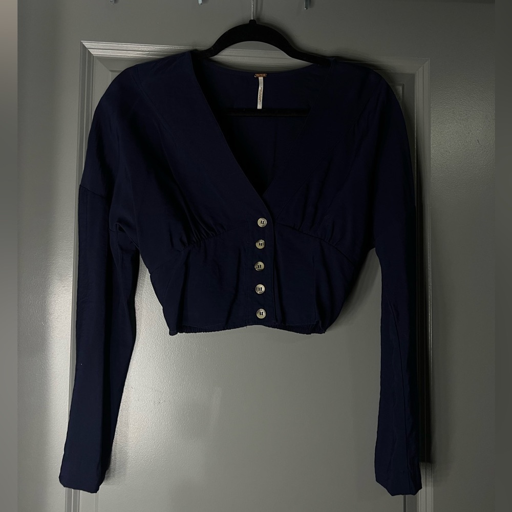 Free people dark blue long sleeve blouse